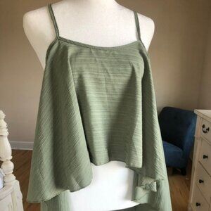 High-low Flowy Green Dress Casual Tank with Spagetti Straps NWOT